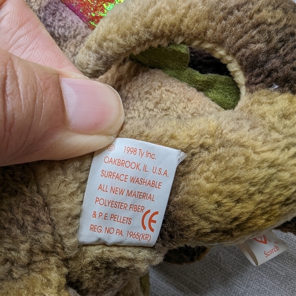 1998 Vintage TY Scorch Green Purple Dragon Plush Toy Beanie Babies Lot Of 2 toys - Picture 9 of 16